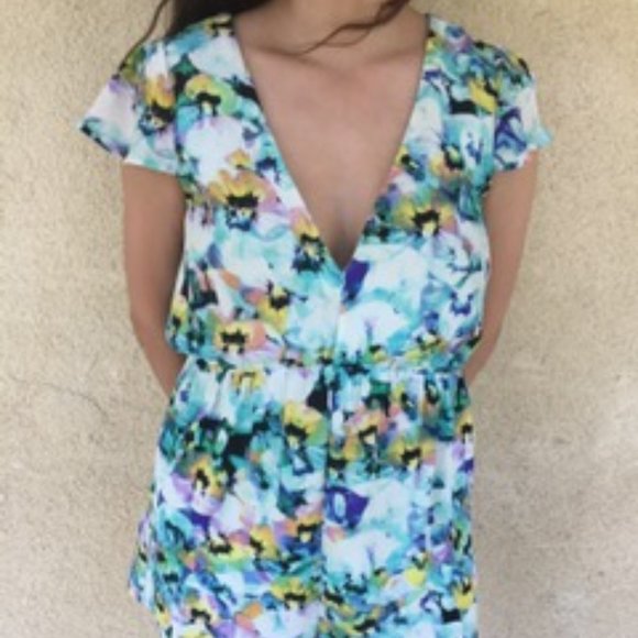 Floral watercolor romper-pink, purple, blu… - Picture 6 of 12